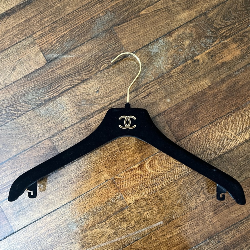 Chanel Black Velvet Hanger with Gold Logo